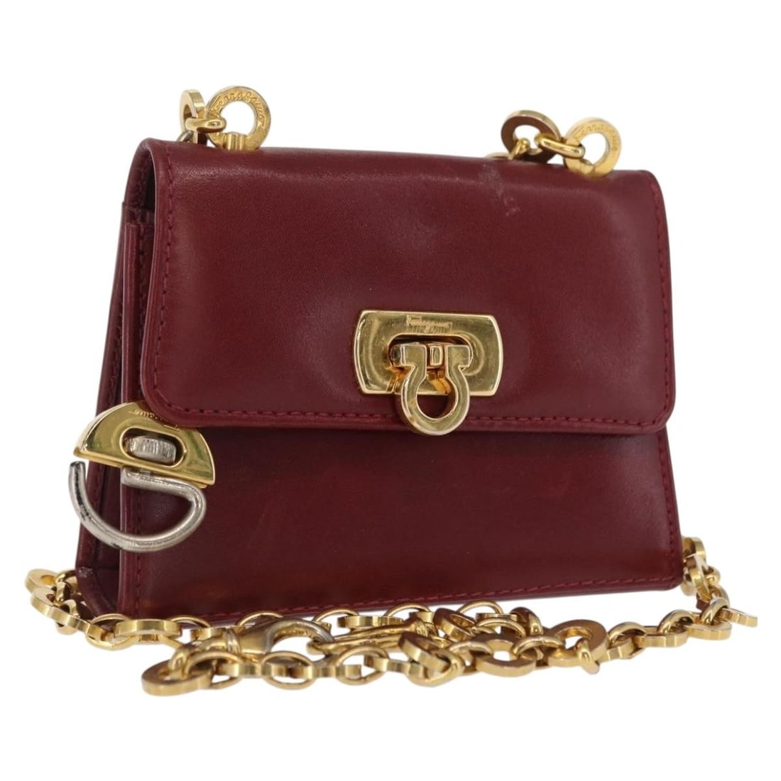Salvatore Ferragamo Red Leather Shoulder Pouch Gancini Gold Tone (1 of 18)