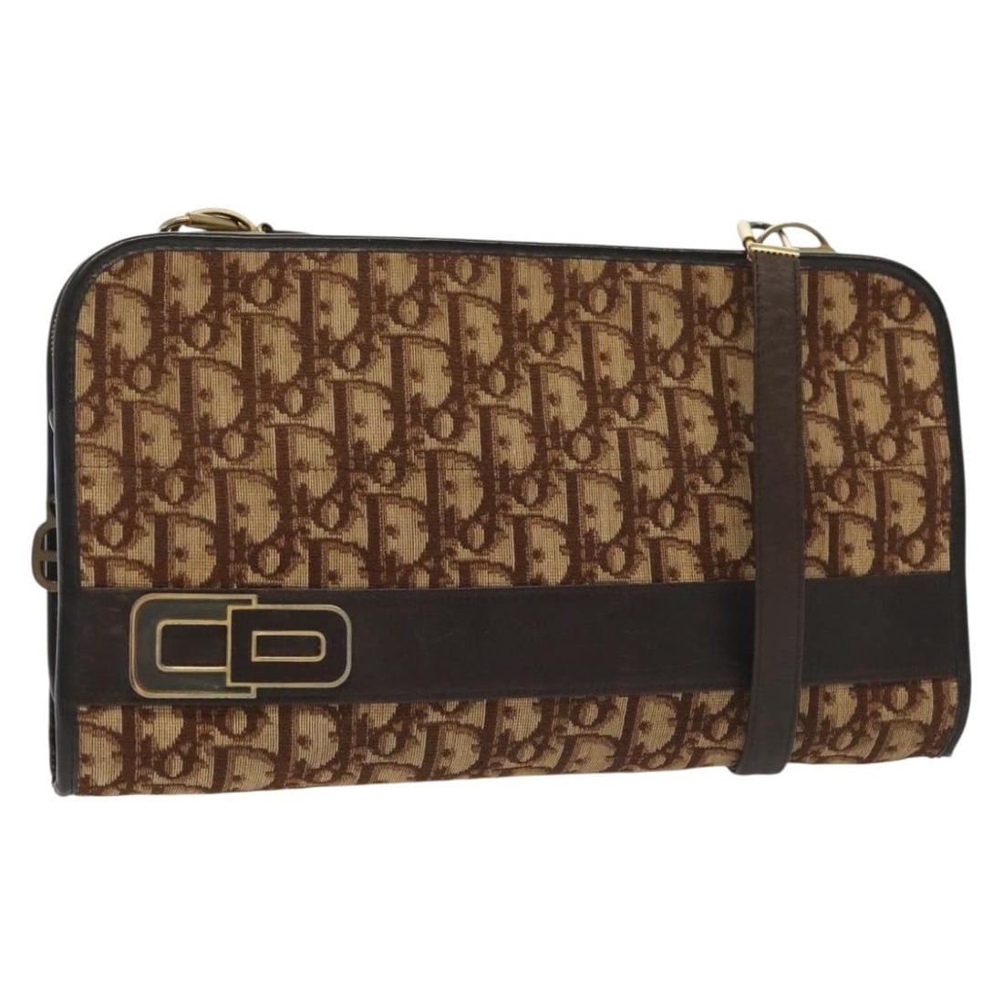 Christian Dior Trotter Canvas Brown Gold Shoulder Bag Made in France: Christian Dior Trotter Canvas Brown Gold Shoulder Bag Made in France This Christian Dior Trotter Canvas Shoulder Bag is a stylish accessory that embodies luxury and practicality. Crafted in France, it