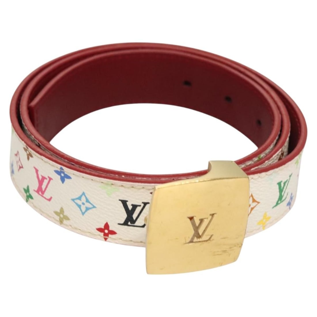 Louis Vuitton Multicolor Care Belt M9682 White Canvas 37.8 Authentic: Louis Vuitton Multicolor Care Belt M9682 White Canvas 37.8 Authentic This authentic Louis Vuitton Multicolor Care Belt is a stylish accessory crafted from Monogram Multicolor Canvas in a striking whit