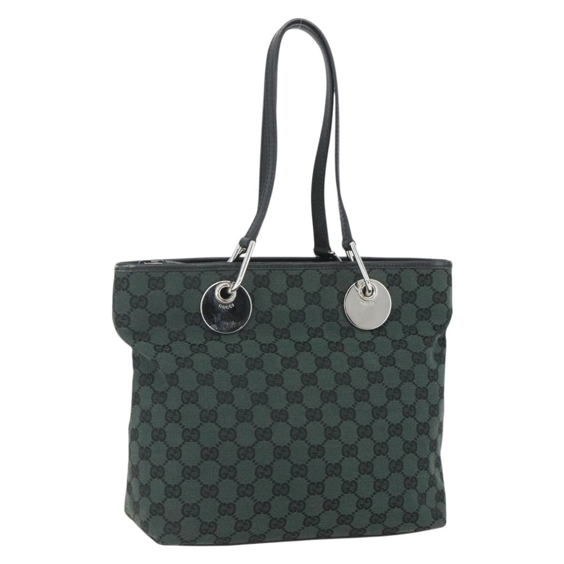 GUCCI GG Canvas Black Silver Tote Bag 285585 Italy Auth: GUCCI GG Canvas Black Silver Tote Bag 285585 Italy Auth This authentic GUCCI GG Canvas Tote Bag is a stylish accessory crafted in Italy, featuring a sleek black and silver color scheme. Made from dura