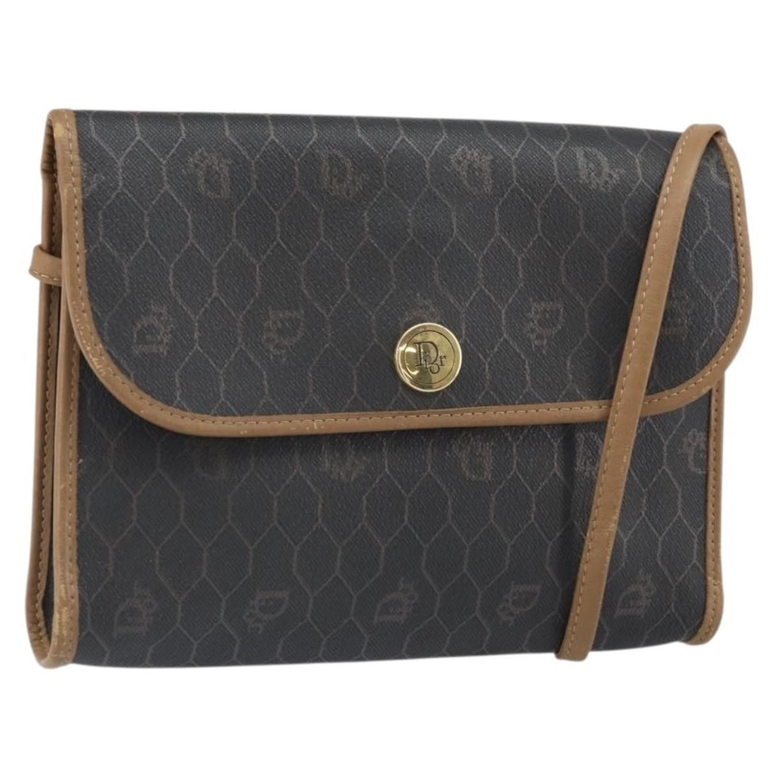 Christian Dior Black Gold PVC Leather Honeycomb Canvas Shoulder Bag: Christian Dior Black Gold PVC Leather Honeycomb Canvas Shoulder Bag Christian Dior Honeycomb Canvas Shoulder Bag crafted in black PVC leather with gold-tone accents. This shoulder bag features a honey