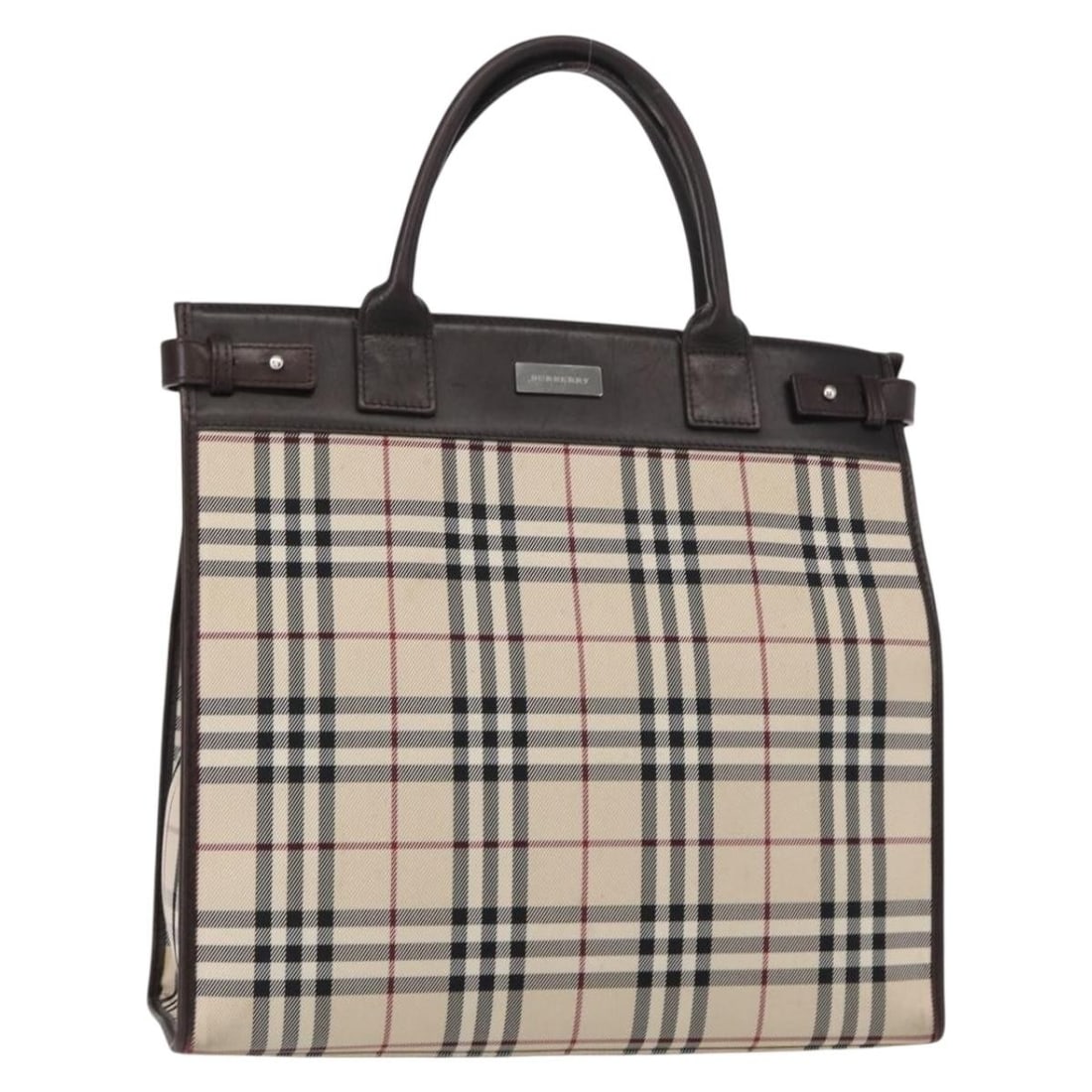 BURBERRY Nova Check Canvas Hand Bag Beige Silver Authentic (1 of 18)