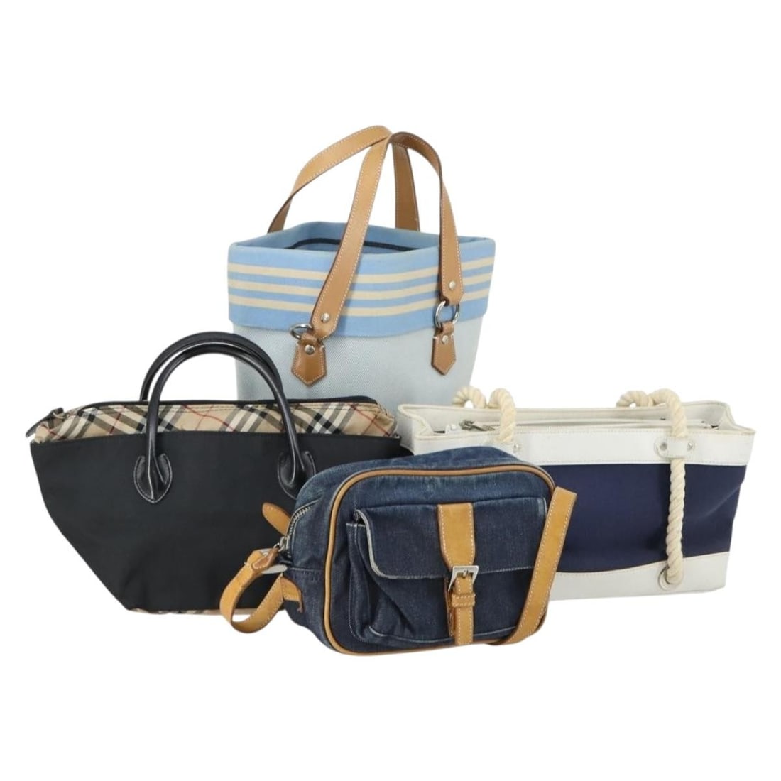 Set of 4 Burberry Canvas Nova Check Shoulder Bags Beige Navy: Set of 4 Burberry Canvas Nova Check Shoulder Bags Beige Navy This is a Burberry Nova Check shoulder bag set featuring a classic beige and navy color combination. Crafted from canvas, the set includes