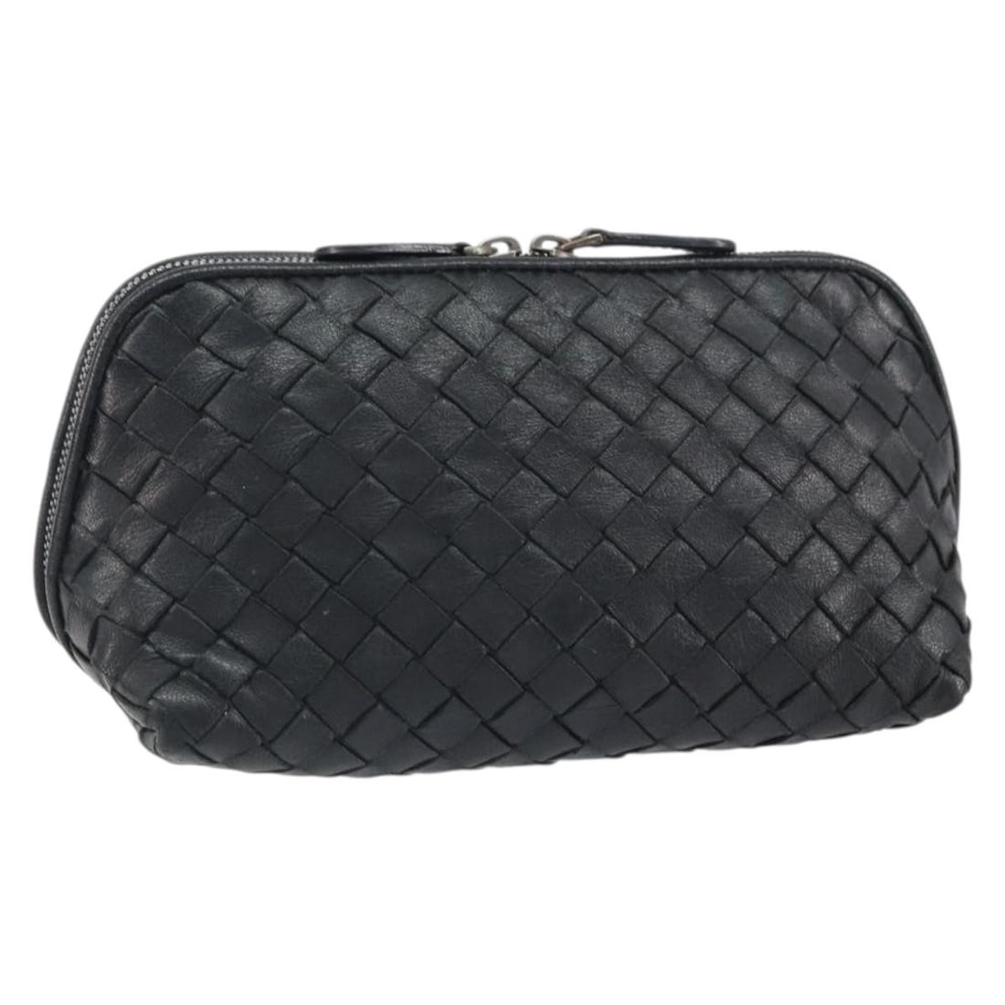 Black Leather Intrecciato Pouch by Bottega Veneta Italy (1 of 17)