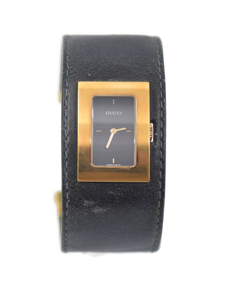 Gucci Watch 7800L Stainless Steel Black Dial Leather Band Authentic (1 of 3)