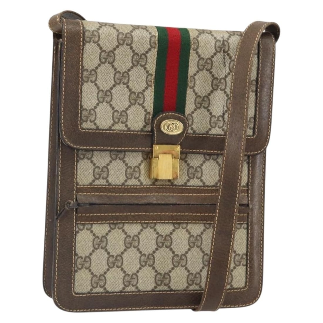 PVC Beige Red Shoulder Bag by Gucci GG Supreme Web Sherry Line: PVC Beige Red Shoulder Bag by Gucci GG Supreme Web Sherry Line This Gucci GG Supreme Web Sherry Line shoulder bag features a beige and red color combination and is crafted from PVC leather and GG canv