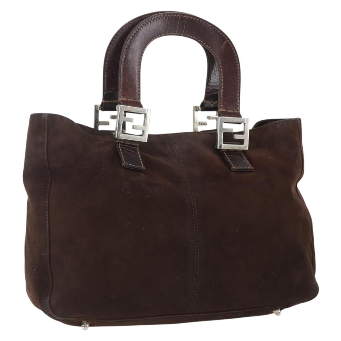 Brown Suede FENDI Handbag with Silver Accents Made in Italy (1 of 18)