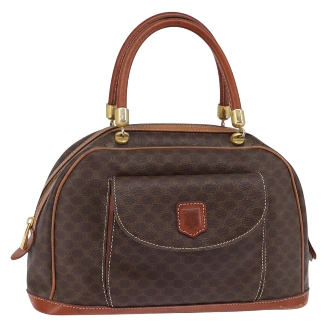 CELINE Macadam PVC Leather Hand Bag Brown Gold Italy BA6456 (1 of 18)