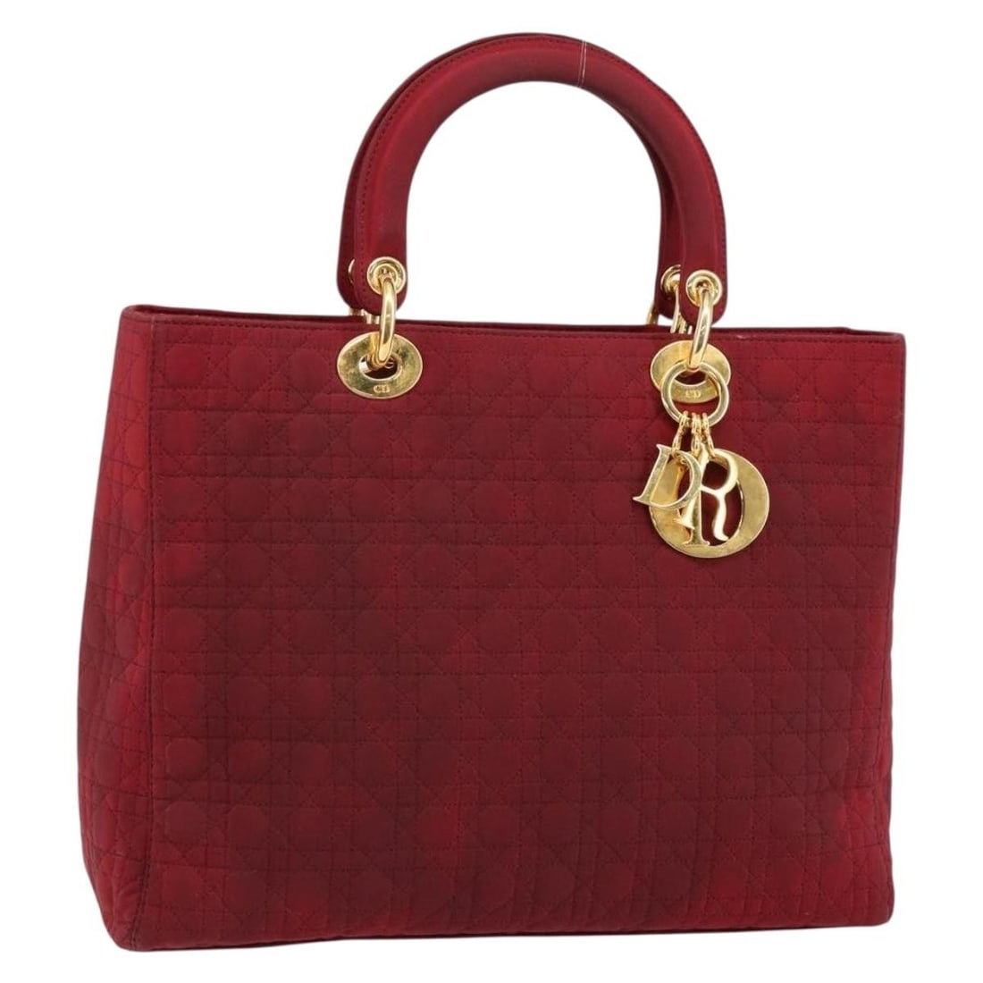 Christian Dior Lady Dior Canage Hand Bag Nylon Red Gold Italy: Christian Dior Lady Dior Canage Hand Bag Nylon Red Gold Italy Elevate your accessory collection with the Christian Dior Lady Dior Canage Hand Bag, a stunning blend of style and functionality. This han