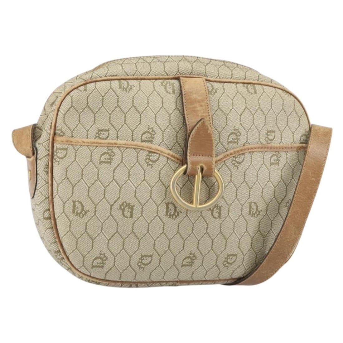 Beige Honeycomb Canvas PVC Shoulder Bag by Christian Dior with Pouch: Beige Honeycomb Canvas PVC Shoulder Bag by Christian Dior with Pouch This Christian Dior shoulder bag features a beige and gold honeycomb canvas with PVC leather accents. Designed with a practical sho