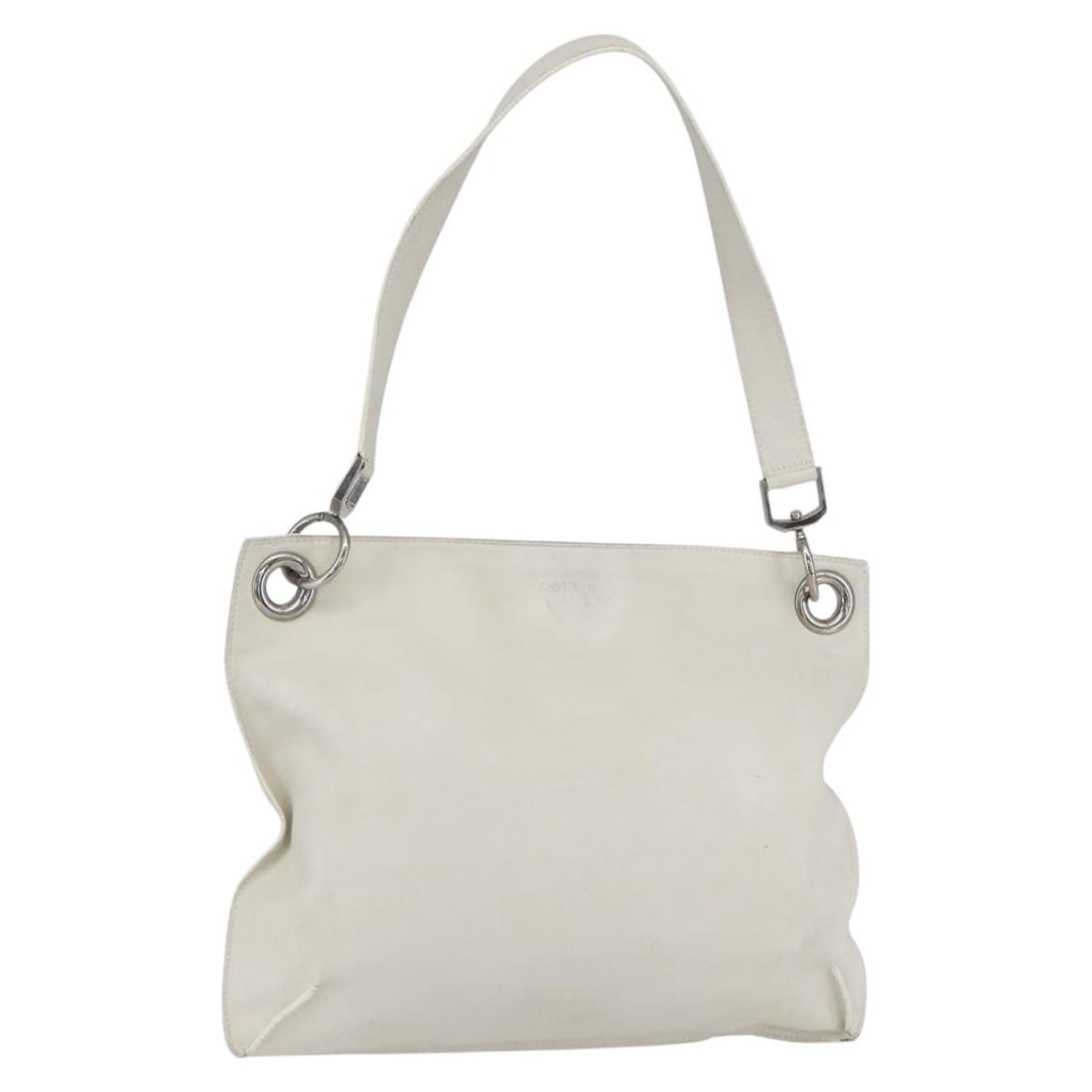 LOEWE White Leather Shoulder Bag with Silver Accents Authentic: LOEWE White Leather Shoulder Bag with Silver Accents Authentic This LOEWE Shoulder Bag is a stylish accessory crafted from high-quality leather, featuring a striking combination of white and silver hu