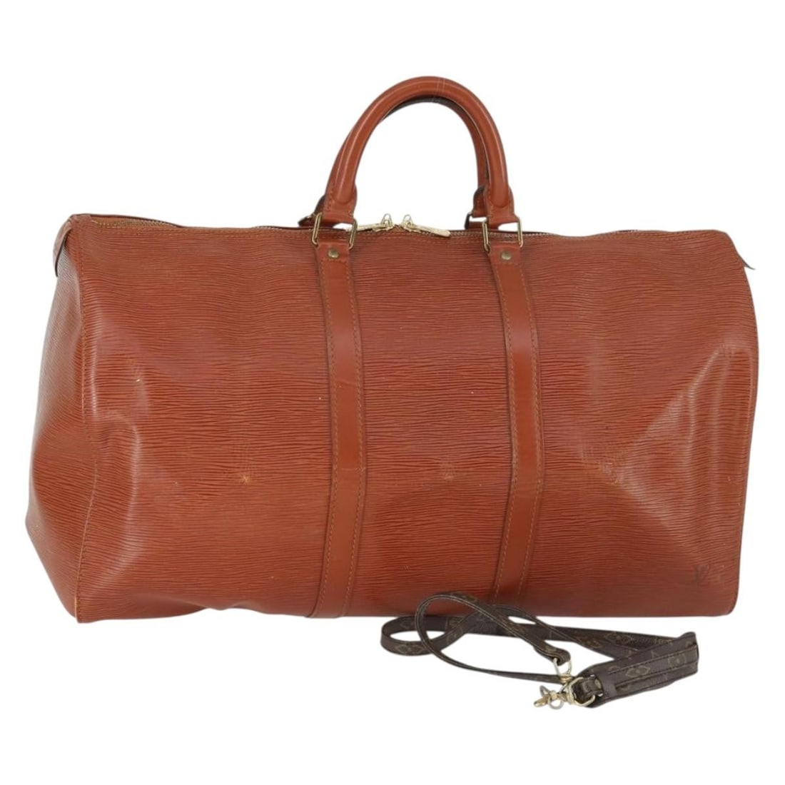 Set of 2 Louis Vuitton Epi Monogram Boston Shoulder Bags Brown Authentic: Set of 2 Louis Vuitton Epi Monogram Boston Shoulder Bags Brown Authentic This is a Louis Vuitton Epi Monogram Boston bag and shoulder strap set in Monogram canvas with a brown color scheme. Made in Fr