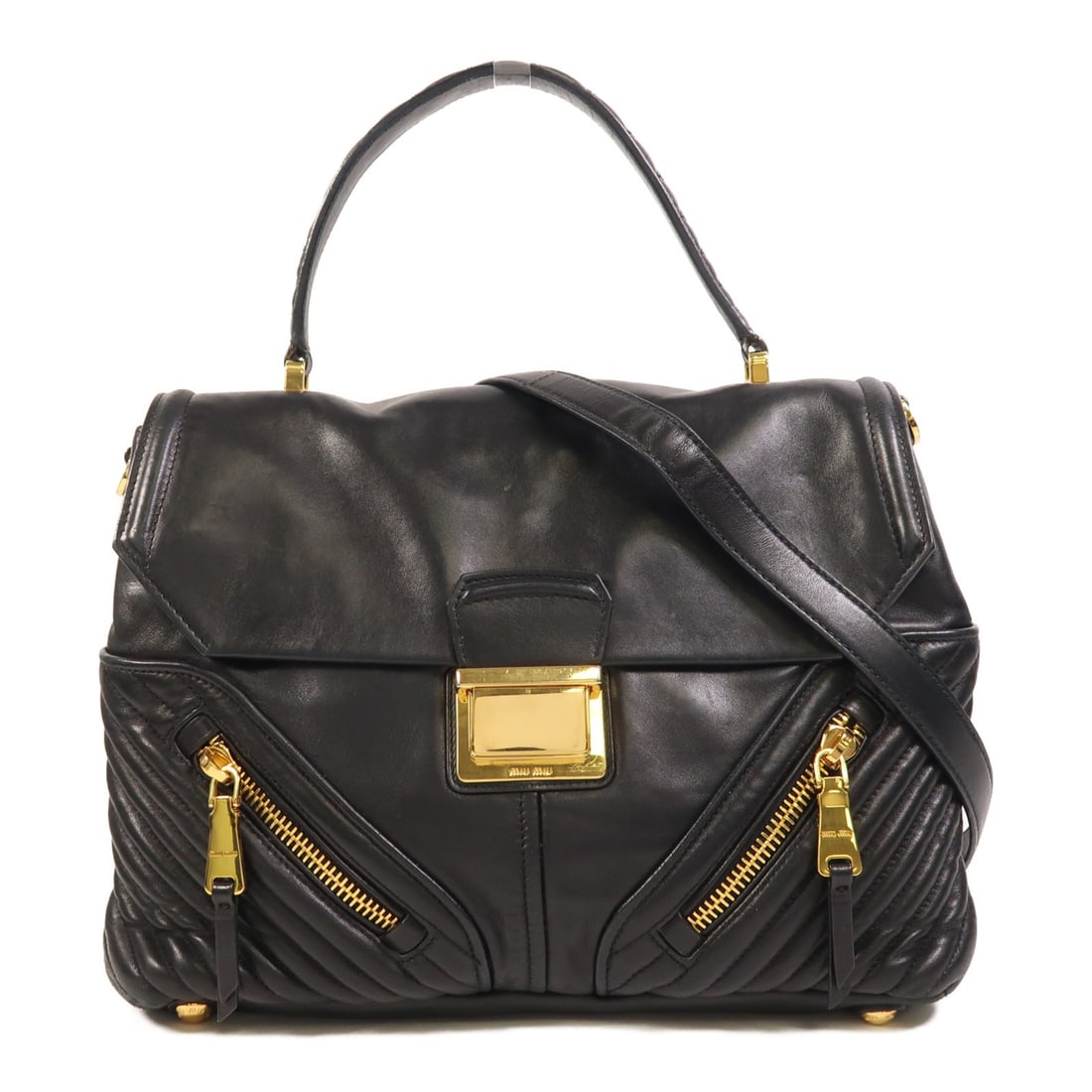 Miu Miu Black Lambskin Convertible Shoulder Bag R1078B Gold Hardware (1 of 18)