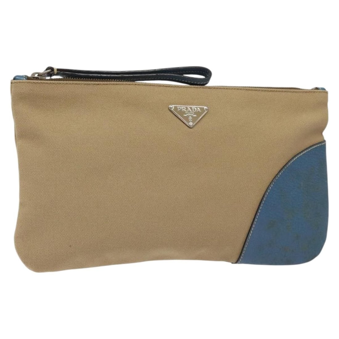 PRADA Beige Silver Canvas Clutch Bag Made in Italy BD1747: PRADA Beige Silver Canvas Clutch Bag Made in Italy BD1747 This PRADA Clutch Bag is a stylish and functional accessory crafted from durable canvas in a chic beige and silver color scheme. Measuring app