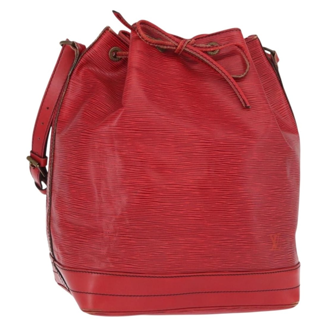 Red Epi Leather Noe Shoulder Bag by Louis Vuitton M44007: Red Epi Leather Noe Shoulder Bag by Louis Vuitton M44007 This is a Louis Vuitton Epi Noe shoulder bag in red, crafted from Epi leather. The bag features a spacious compartment with a drawstring closur
