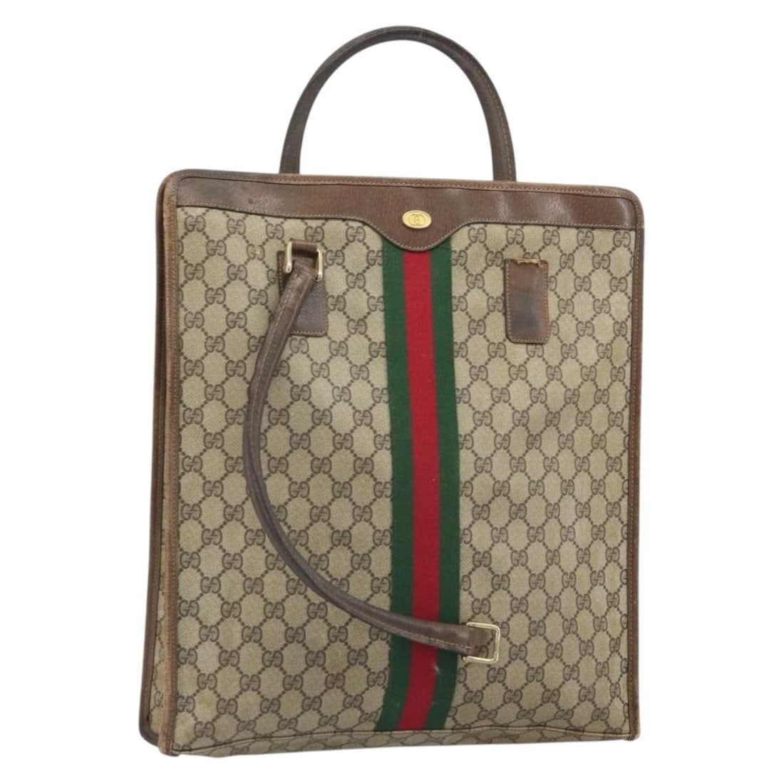 PVC Beige Gold Tote from GG Supreme Sherry Line Model 010 378: PVC Beige Gold Tote from GG Supreme Sherry Line Model 010 378 This is a Gucci GG Supreme Web Sherry Line tote bag crafted from beige and gold PVC leather with GG canvas. The bag is made in Italy and f