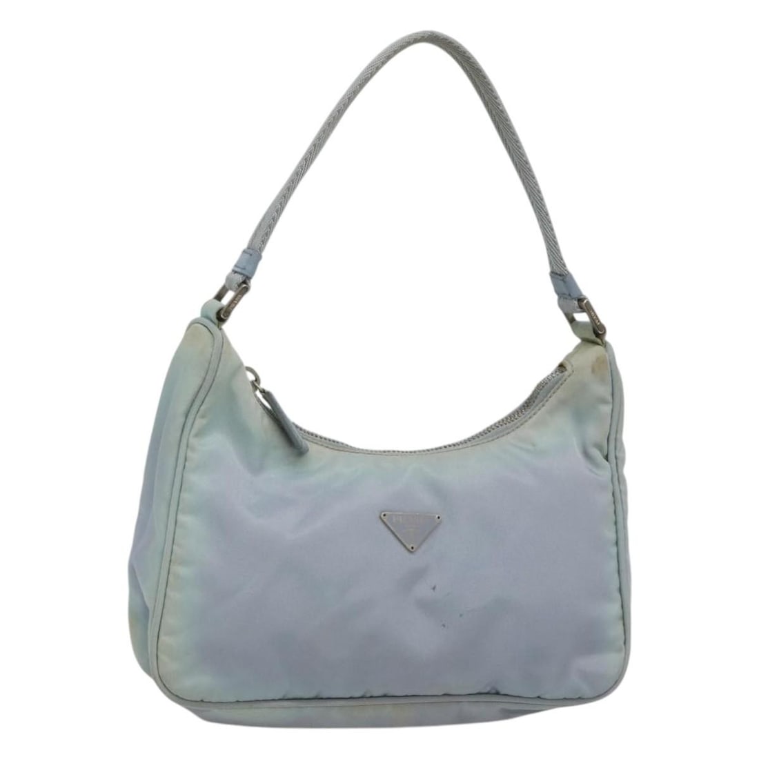 Authentic PRADA Blue Silver Nylon Hand Bag 125919 Made in Italy: Authentic PRADA Blue Silver Nylon Hand Bag 125919 Made in Italy This authentic PRADA hand bag combines a stylish design with durable nylon construction. The exterior features a striking blue and silve