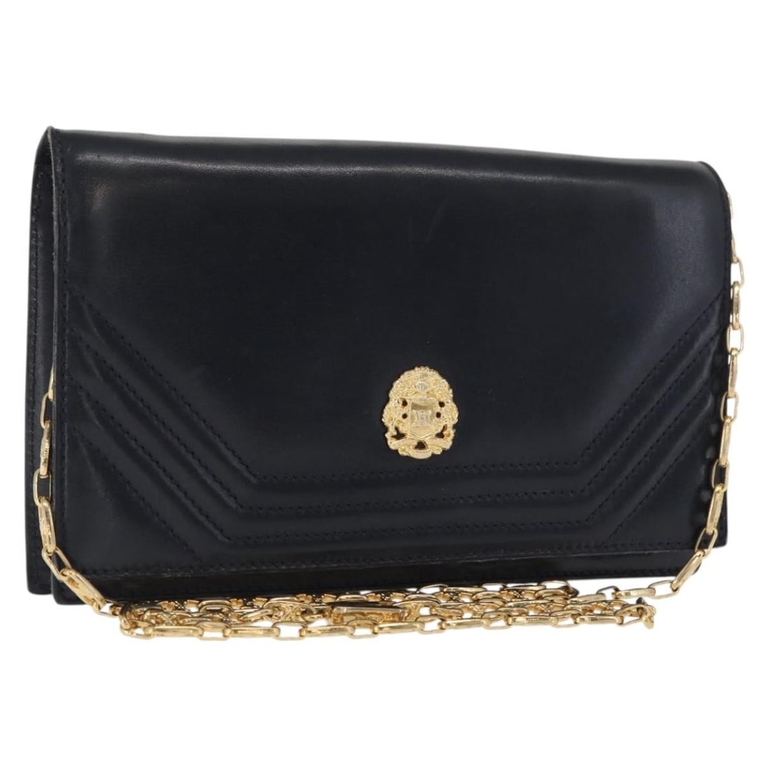 Navy Leather CELINE Shoulder Bag with Gold Chain Accent (1 of 18)