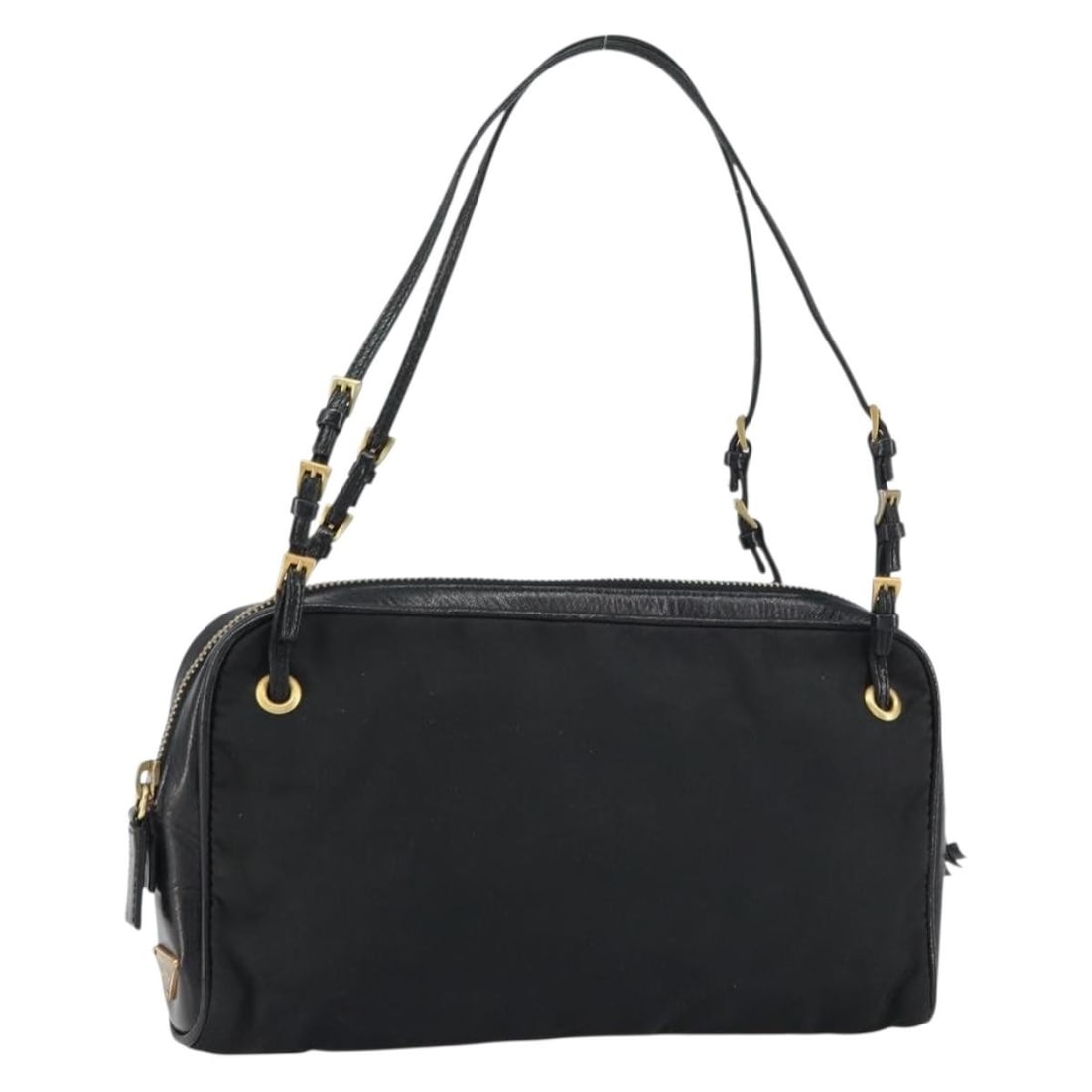 PRADA Black Gold Nylon Hand Bag Auth Italy (1 of 18)