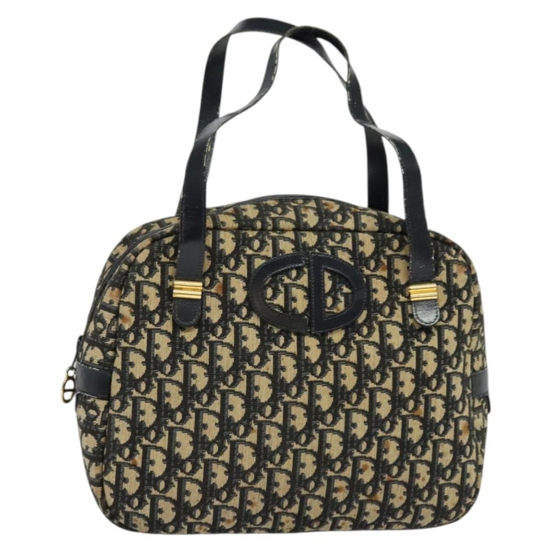 Christian Dior Navy Gold Trotter Canvas Hand Bag Authentic: Christian Dior Navy Gold Trotter Canvas Hand Bag Authentic This authentic Christian Dior Trotter Canvas Hand Bag features a stylish navy and gold exterior, perfect for elevating your outfit. The bag m