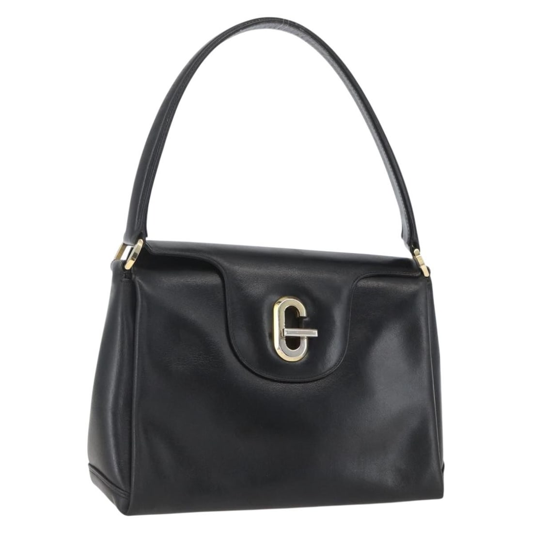 Leather Gucci Hand Bag Black Gold 4060001080 Made in Italy: Leather Gucci Hand Bag Black Gold 4060001080 Made in Italy This Gucci handbag is crafted from black leather with gold-tone hardware. It features a compact rectangular silhouette with a top handle and