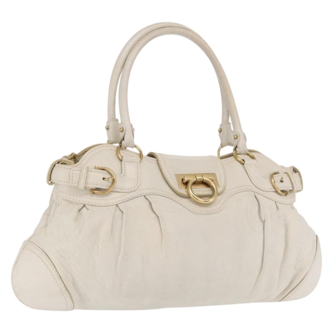 White Leather Gancini Tote by Salvatore Ferragamo with Gold Accents (1 of 18)