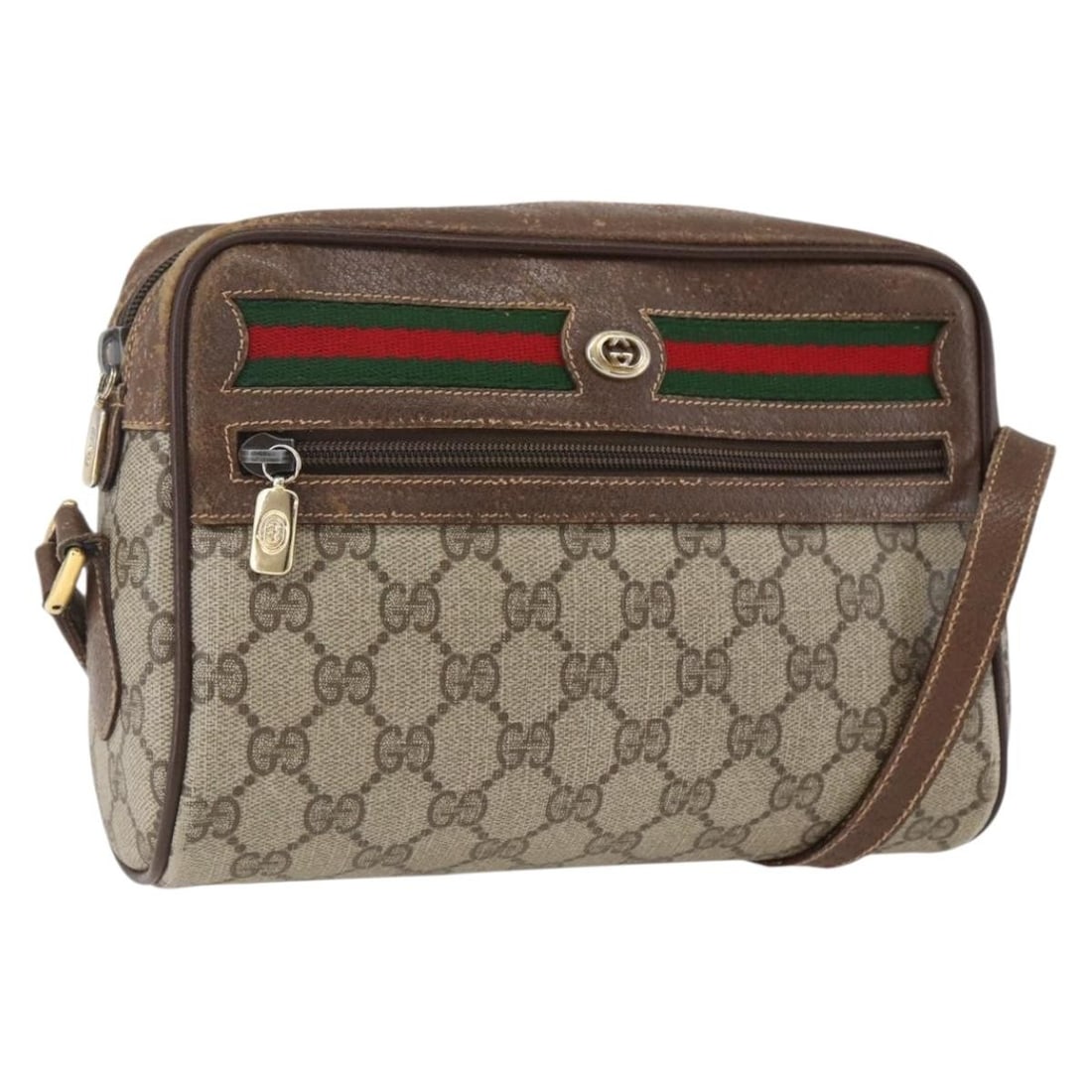 Gucci Sherry Line GG Supreme Beige PVC Shoulder Bag 56 02 087: Gucci Sherry Line GG Supreme Beige PVC Shoulder Bag 56 02 087 This GUCCI GG Supreme Web Sherry Line shoulder bag features a beige and gold exterior crafted from PVC leather and GG canvas. The bag is m