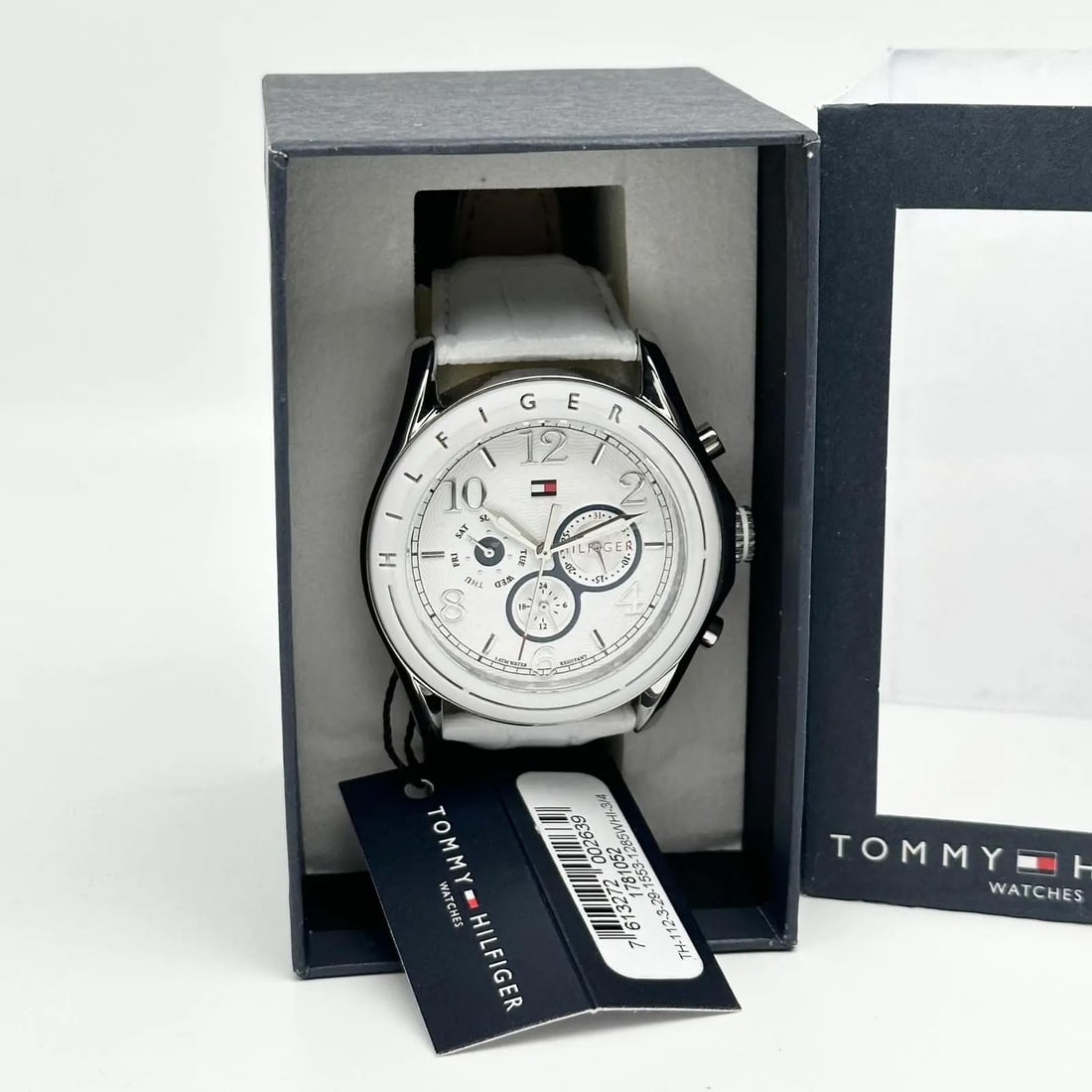 Tommy Hilfiger 45mm Quartz Steel Watch White Dial with Leather Strap (1 of 4)