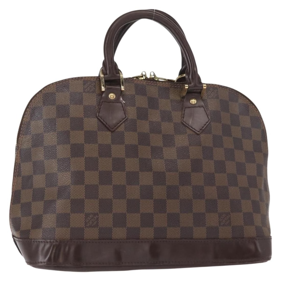 Louis Vuitton Alma Damier Ebene Canvas Bag N51131 France: Louis Vuitton Alma Damier Ebene Canvas Bag N51131 France This Louis Vuitton Alma handbag features the iconic Damier Ebene canvas exterior in the classic brown checked pattern. Made in France, the bag
