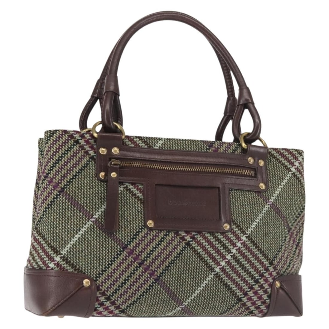 BURBERRY Nova Check Wool Tote Bag Green Brown 7.9in Handle Drop: BURBERRY Nova Check Wool Tote Bag Green Brown 7.9in Handle Drop This authentic Burberry Nova Check Tote Bag combines stylish design with practicality. Crafted from high-quality wool in a striking gree