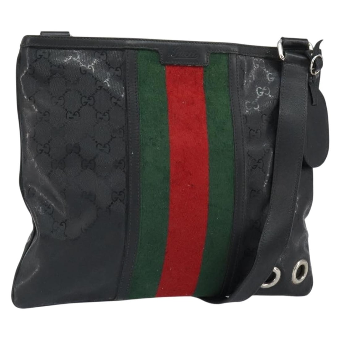 Gucci GG Canvas Web Sherry Line Shoulder Bag Black Silver Red 269379: Gucci GG Canvas Web Sherry Line Shoulder Bag Black Silver Red 269379 This is a Gucci shoulder bag from the GG implementation Web Sherry Line, featuring a stylish combination of black, silver, and red