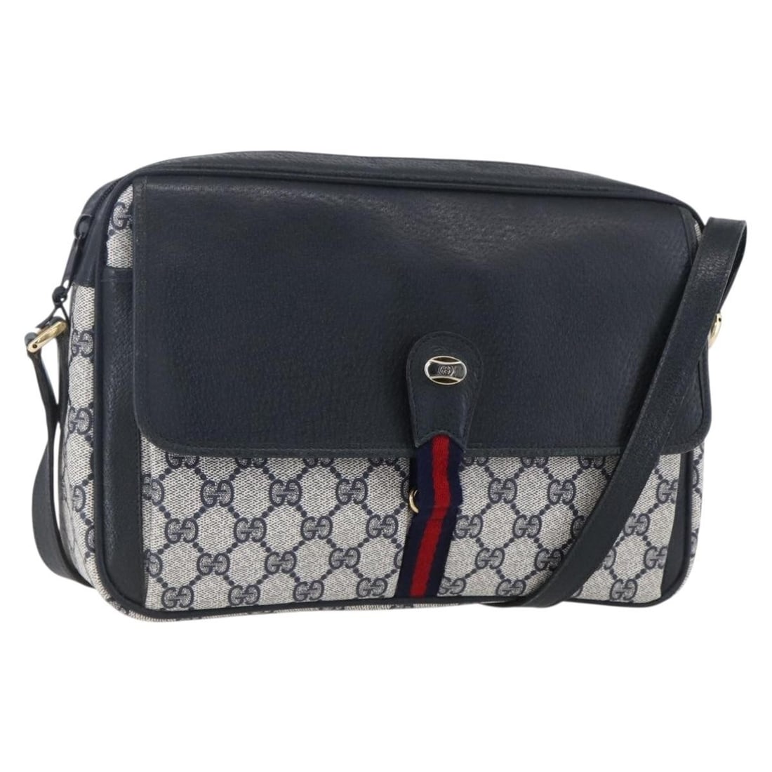 GUCCI GG Supreme Sherry Line Navy Gold Shoulder Bag 904 02 063 Auth: GUCCI GG Supreme Sherry Line Navy Gold Shoulder Bag 904 02 063 Auth This GUCCI GG Supreme Sherry Line Shoulder Bag embodies the brand's luxurious craftsmanship and design. Made in Italy, this stylish