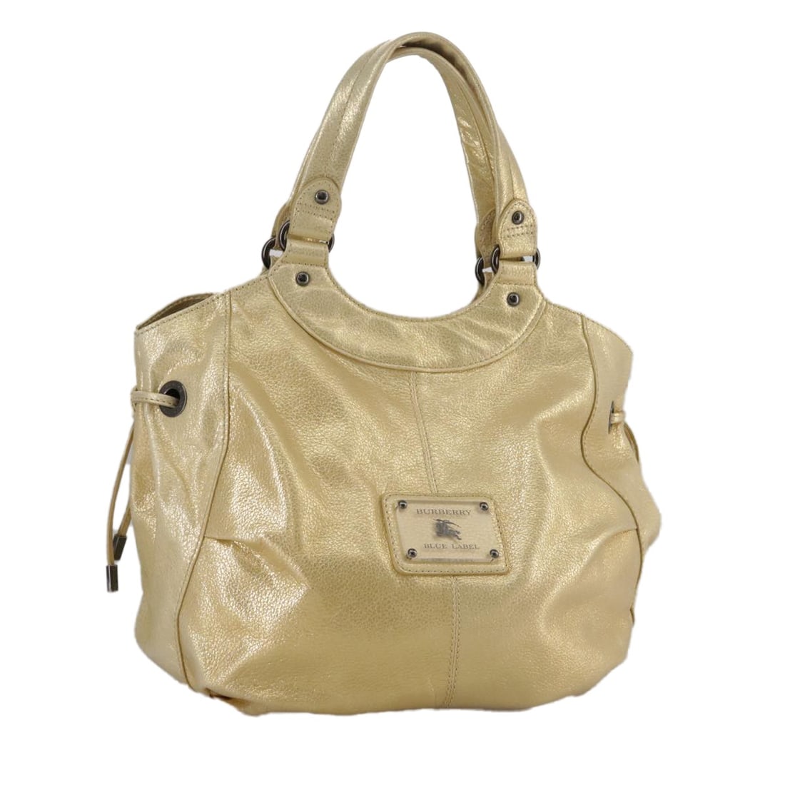 BURBERRY Leather Hand Bag Gold Vintage Japan 15inch: BURBERRY Leather Hand Bag Gold Vintage Japan 15inch This stylish BURBERRY hand bag is crafted from high-quality leather and features a stunning gold exterior. With dimensions of approximately 15.0 inc