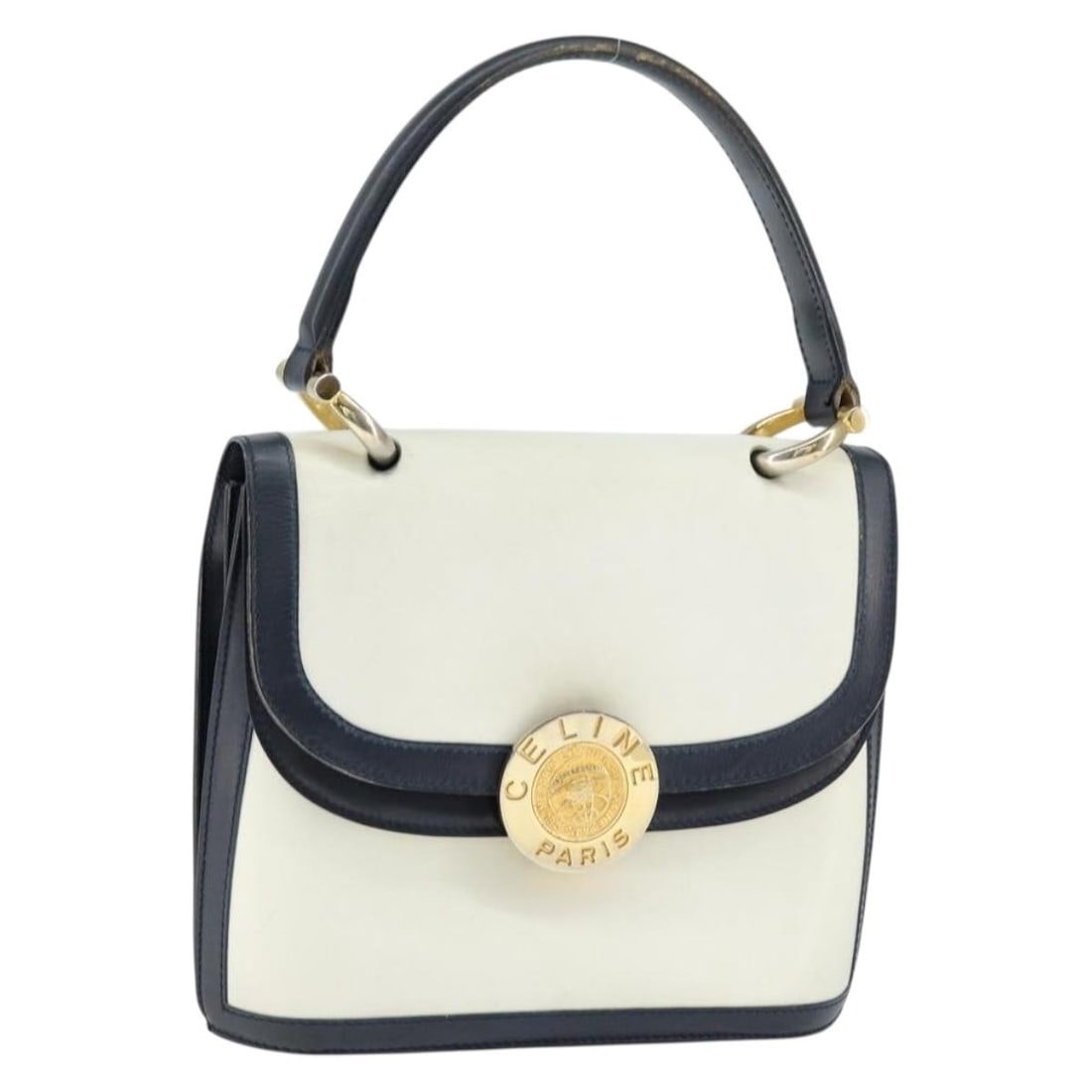 CELINE Leather Hand Bag White Gold Auth Italy 149112: CELINE Leather Hand Bag White Gold Auth Italy 149112 This authentic CELINE handbag showcases a stylish combination of white leather and gold accents. Crafted in Italy, it features a classic design tha