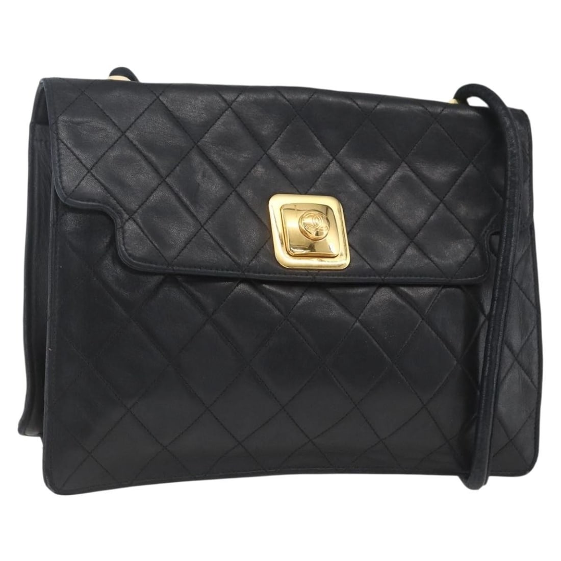 CHANEL Black Lambskin Matelasse Shoulder Bag with Gold CC Hardware: CHANEL Black Lambskin Matelasse Shoulder Bag with Gold CC Hardware This CHANEL Matelasse shoulder bag is crafted from black lambskin leather and features gold-tone CC accents. The bag is made in Franc