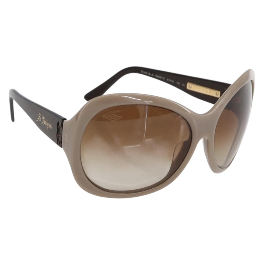 Brown Plastic BVLGARI Sunglasses Made in Italy: Brown Plastic BVLGARI Sunglasses Made in Italy These BVLGARI sunglasses feature a brown plastic frame and are made in Italy. The sunglasses show signs of heavy use, including rubbing, scratches, and a