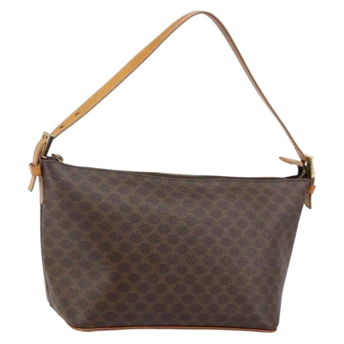 CELINE Macadam Canvas Hand Bag PVC Leather Brown Gold Made in Italy: CELINE Macadam Canvas Hand Bag PVC Leather Brown Gold Made in Italy This Celine Macadam Canvas Hand Bag is a sophisticated accessory crafted in Italy, showcasing a stylish combination of brown and gol