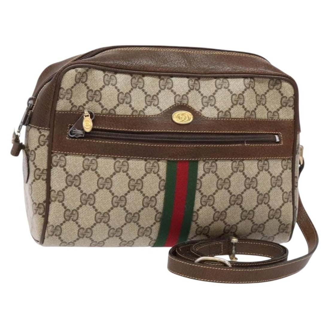 GUCCI GG Supreme Web Sherry Line Beige Gold Shoulder Bag PVC 001 4071 5 Auth: GUCCI GG Supreme Web Sherry Line Beige Gold Shoulder Bag PVC 001 4071 5 Auth This authentic GUCCI GG Supreme Web Sherry Line Shoulder Bag is crafted from durable PVC leather in a stylish beige and gol
