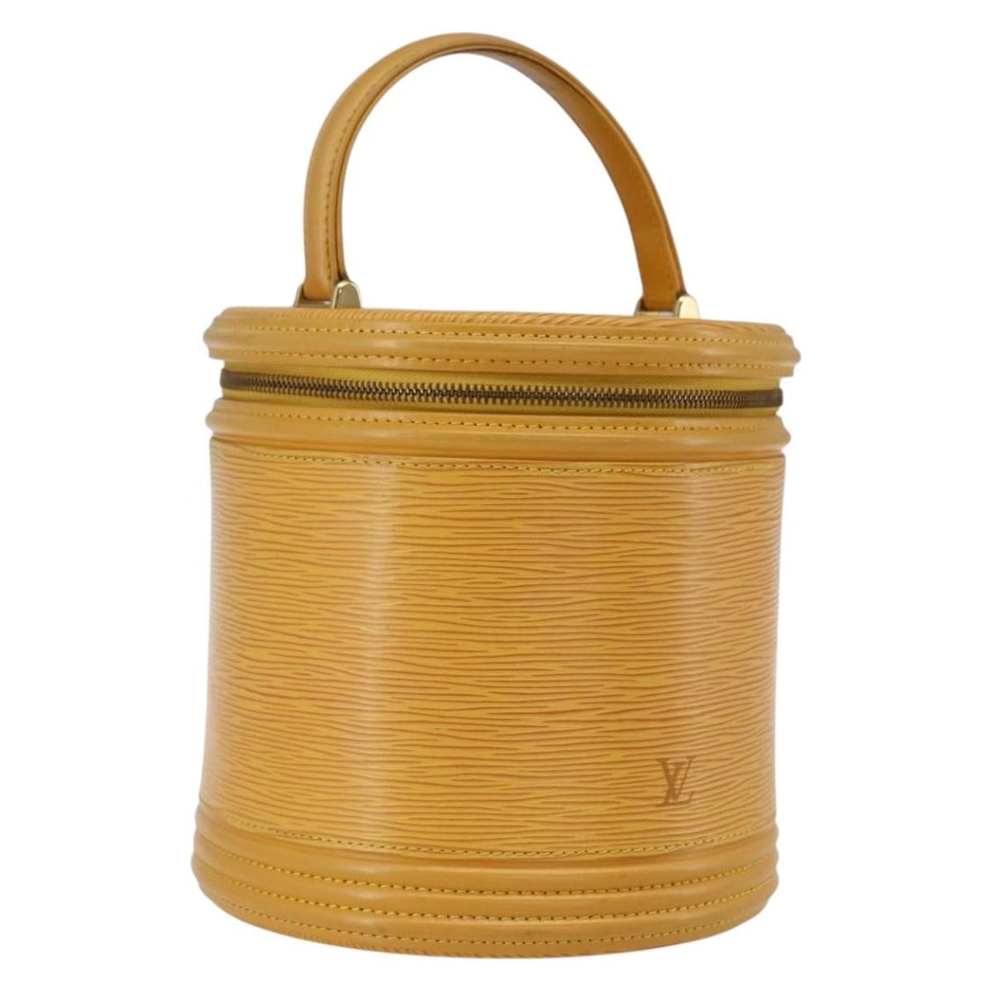 Yellow Epi Leather Cannes Handbag by Louis Vuitton M48039: Yellow Epi Leather Cannes Handbag by Louis Vuitton M48039 This Louis Vuitton Cannes handbag is crafted from yellow Epi leather and features a structured silhouette. The bag shows signs of heavy use wi