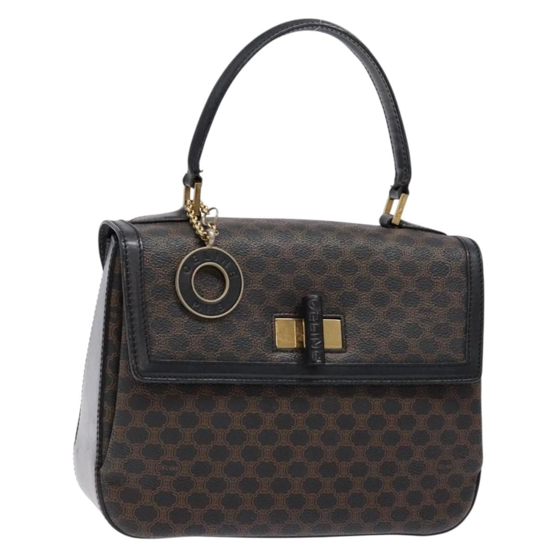 Authentic CELINE Macadam Canvas Hand Bag Black Gold PVC Leather (1 of 18)