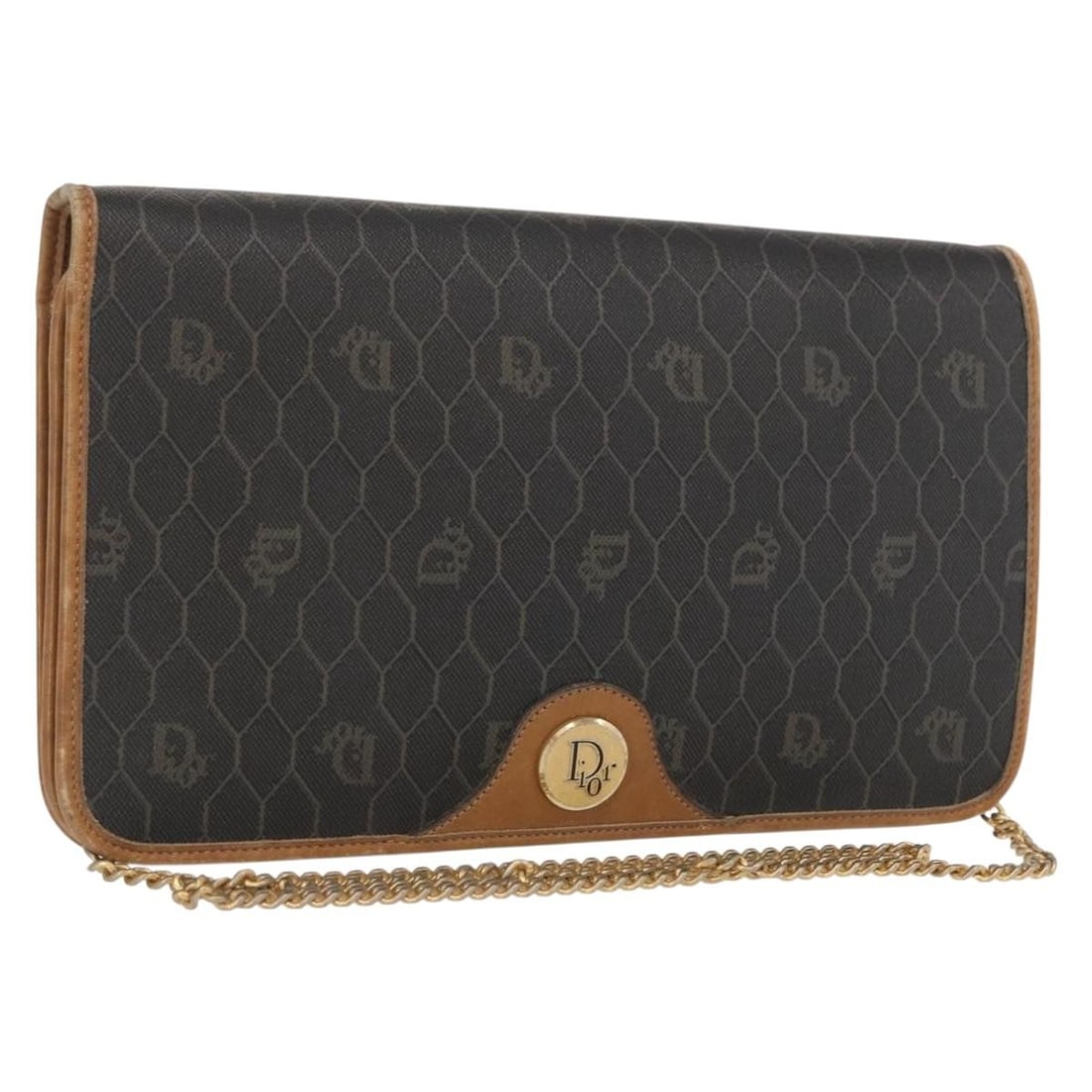 Gray Honeycomb Canvas PVC Shoulder Bag by Christian Dior with Gold Chain Strap: Gray Honeycomb Canvas PVC Shoulder Bag by Christian Dior with Gold Chain Strap This is a Christian Dior shoulder bag crafted from gray and gold honeycomb canvas with PVC leather accents. The bag featu