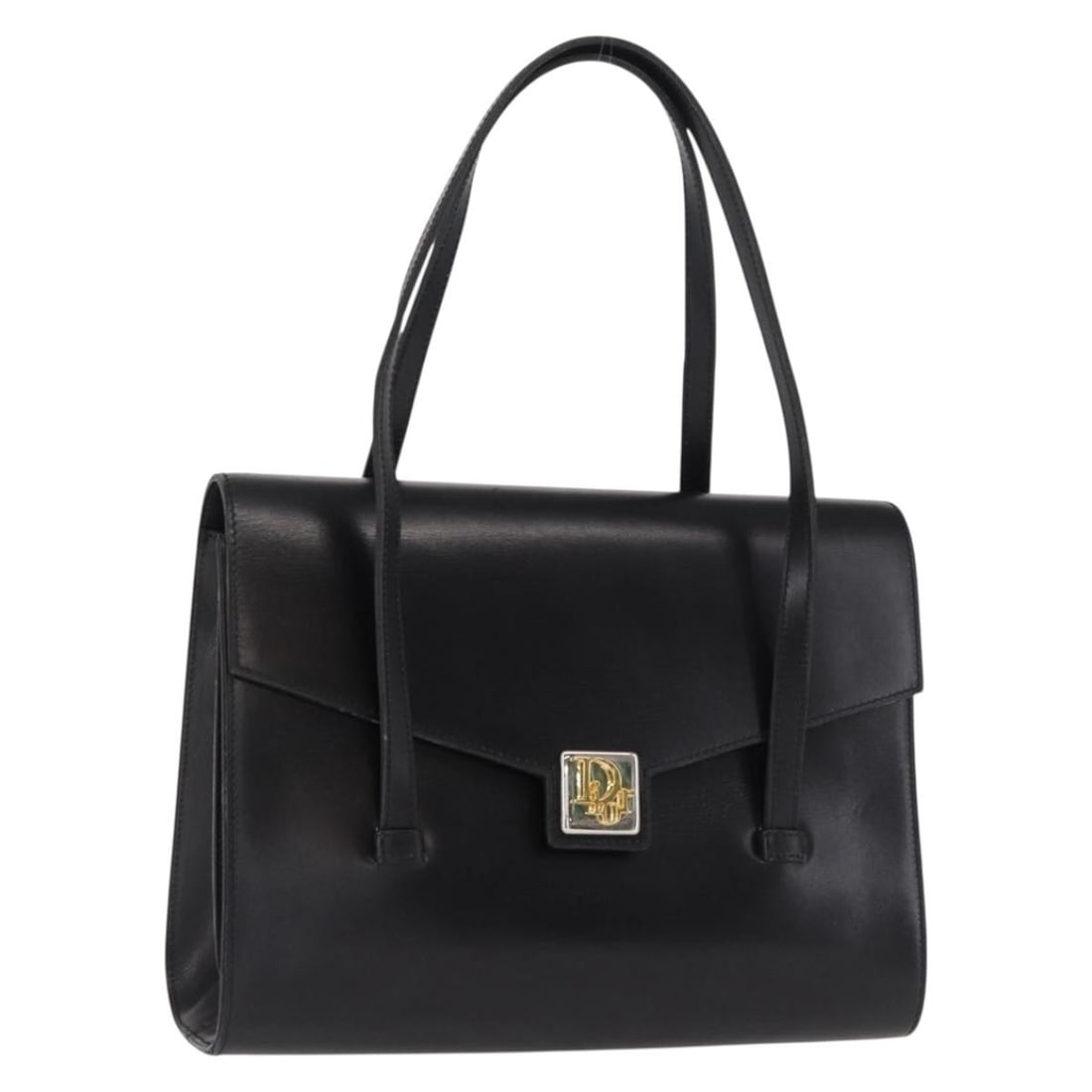 Christian Dior Black Leather Handbag with Gold Accents France: Christian Dior Black Leather Handbag with Gold Accents France This Christian Dior handbag features black leather with gold-tone accents. The bag is designed with a structured silhouette and includes d