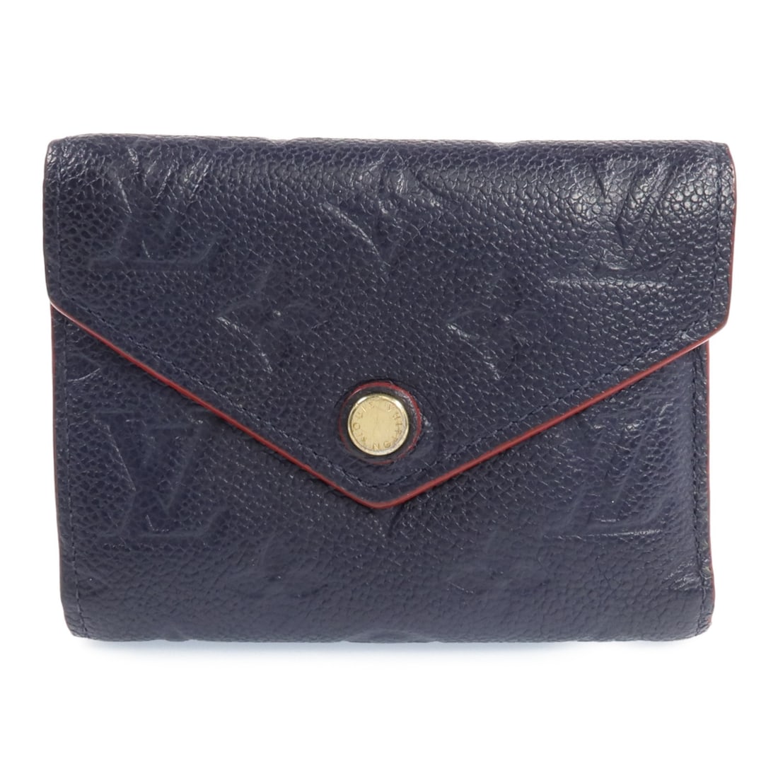 Victorine Navy Blue Tri-Fold Wallet by Louis Vuitton M64577: Victorine Navy Blue Tri-Fold Wallet by Louis Vuitton M64577 This is a Louis Vuitton Victorine tri-fold wallet crafted from blue Monogram Empreinte calfskin leather. The wallet features a compact, regu