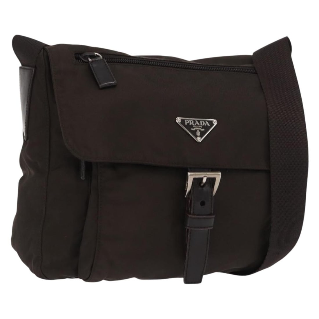 Brown Silver Nylon Shoulder Bag by Prada Made in Italy: Brown Silver Nylon Shoulder Bag by Prada Made in Italy This Prada shoulder bag is crafted from nylon with brown and silver tones. It features a shoulder strap with an adjustable drop length, designed