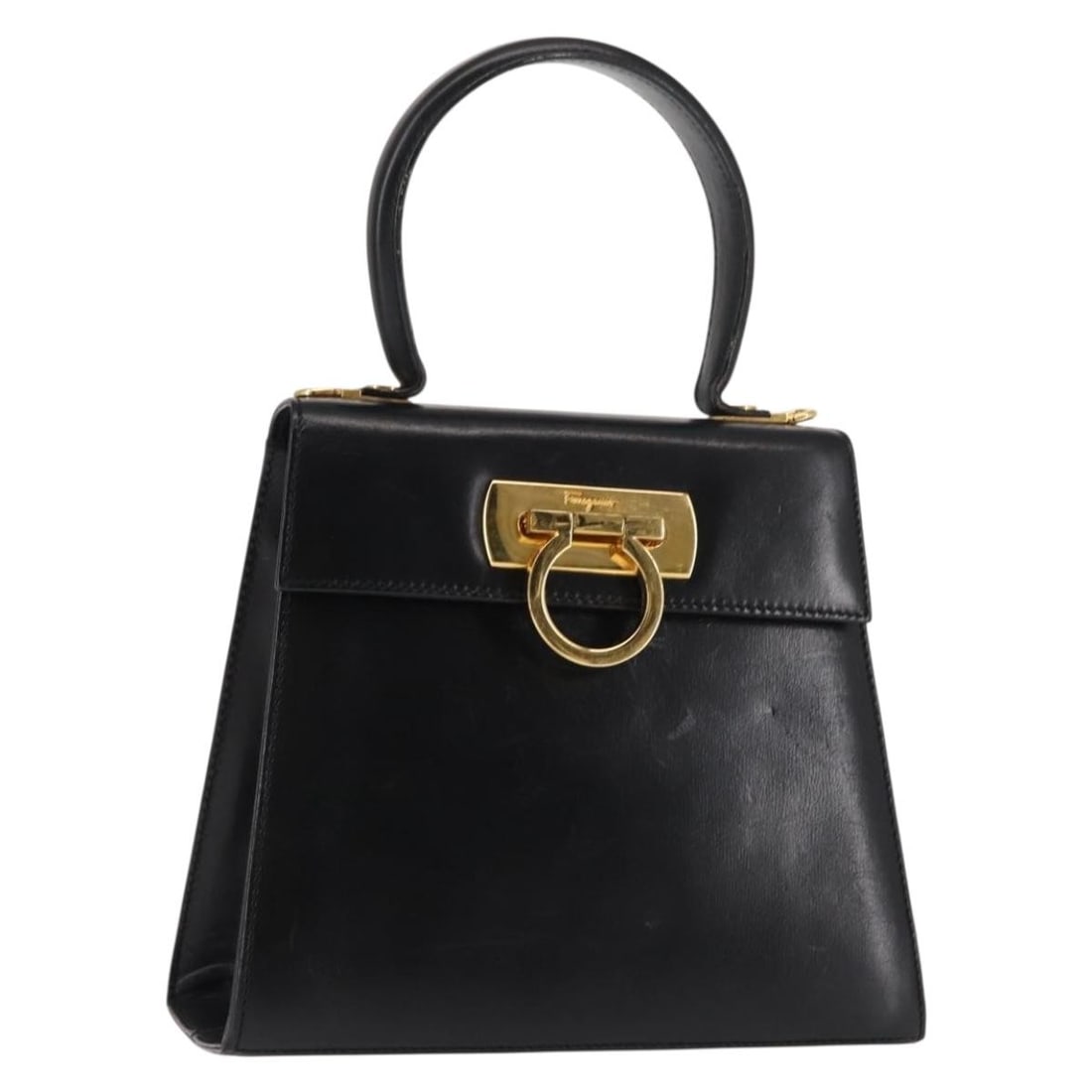 Salvatore Ferragamo Gancini Leather Hand Bag Black Gold Auth Italy (1 of 18)