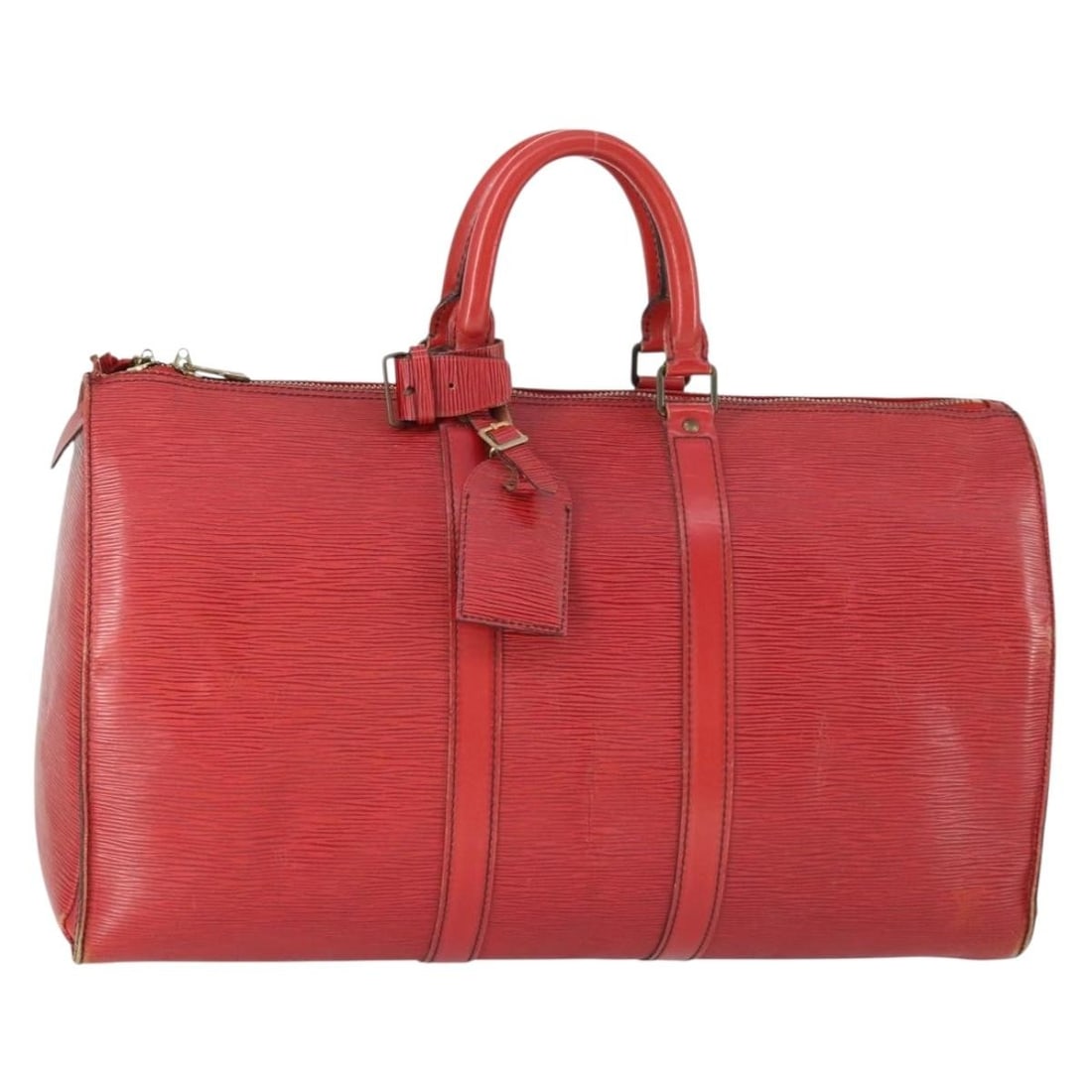 Red Louis Vuitton Epi Leather Keepall 50 Boston Bag M42967: Red Louis Vuitton Epi Leather Keepall 50 Boston Bag M42967 This Louis Vuitton Epi Keepall 50 Boston Bag in red features durable Epi leather and is crafted in France. The bag offers a spacious interior