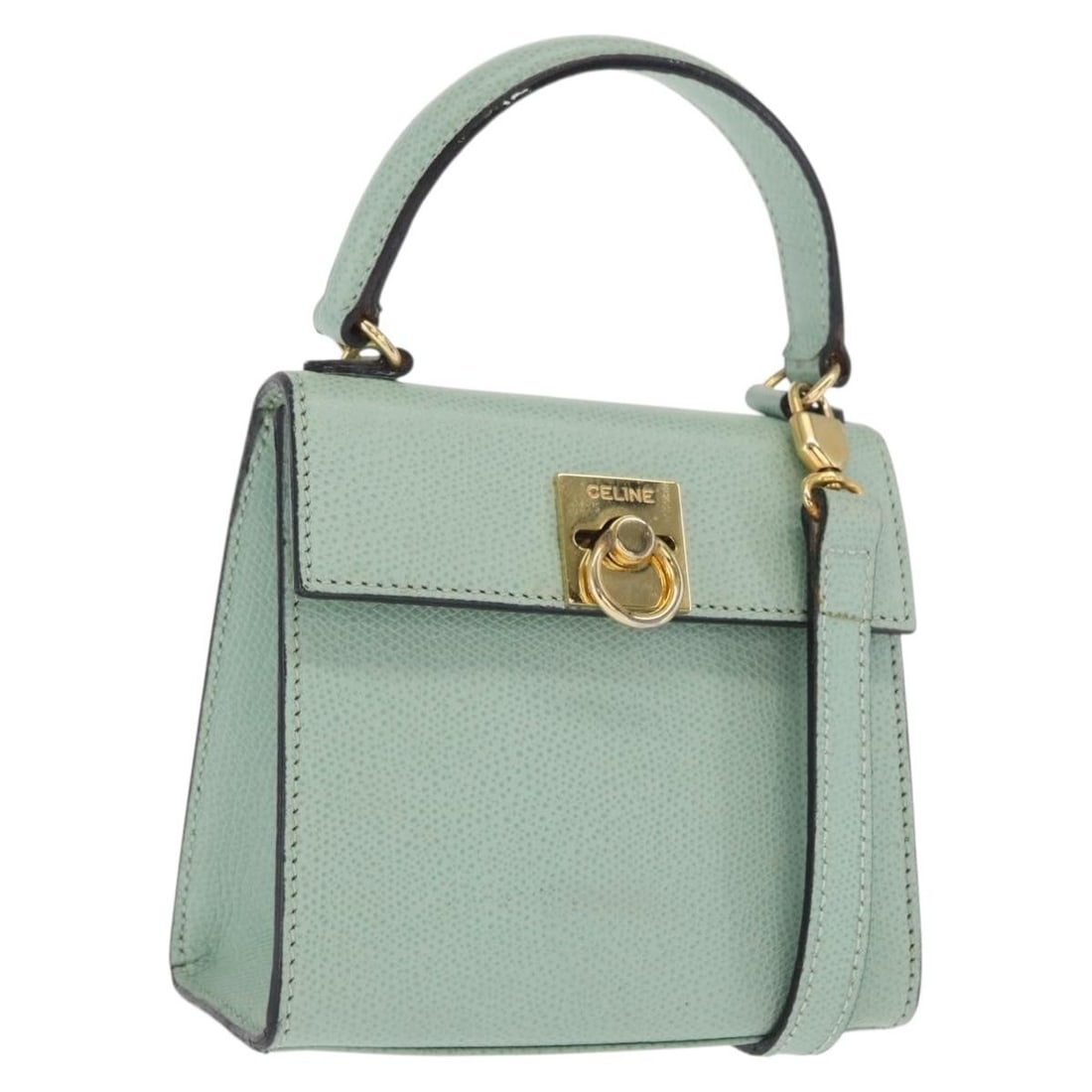 Green Leather CELINE Convertible Handbag with Gold Shoulder Strap: Green Leather CELINE Convertible Handbag with Gold Shoulder Strap This CELINE 2-way handbag features a green and gold leather exterior and can be carried by hand or worn with the included shoulder str