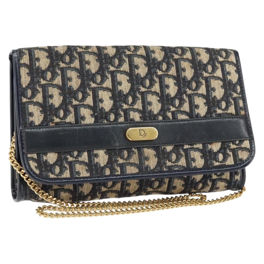 Christian Dior Navy Trotter Canvas Shoulder Bag Auth: Christian Dior Navy Trotter Canvas Shoulder Bag Auth Introducing the Christian Dior Trotter Canvas Chain Shoulder Bag in Navy. This stylish shoulder bag is crafted from durable Trotter Canvas, showcas