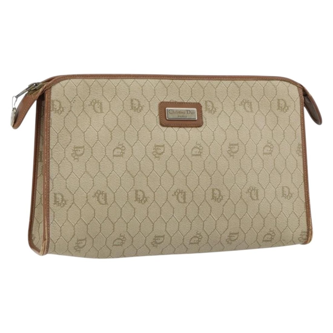 Christian Dior Honeycomb Canvas Clutch Bag PVC Beige Gold Authentic: Christian Dior Honeycomb Canvas Clutch Bag PVC Beige Gold Authentic This elegant Christian Dior Honeycomb Canvas Clutch Bag combines style and functionality, crafted from durable PVC leather in a chic