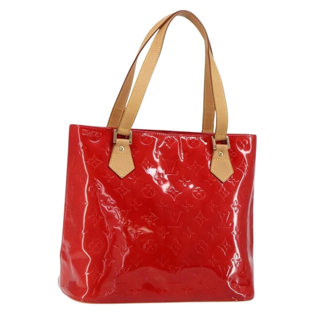 LOUIS VUITTON Monogram Vernis Houston Hand Bag Red M91092 Authentic (1 of 18)